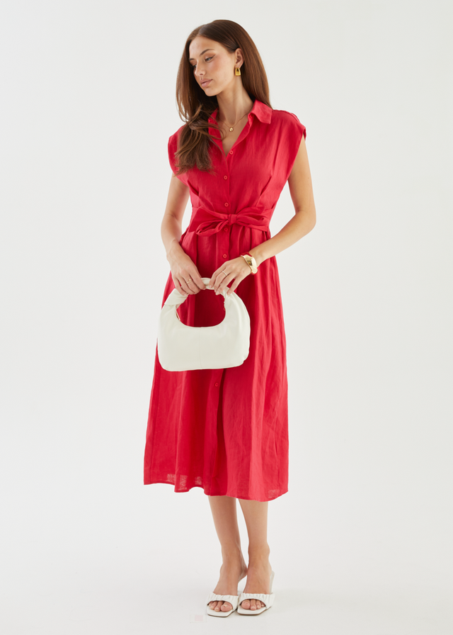Makari Linen Midi Dress - Raspberry