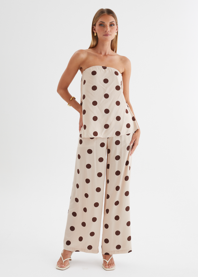 Artie Strapless Top - Beige Polka Dot