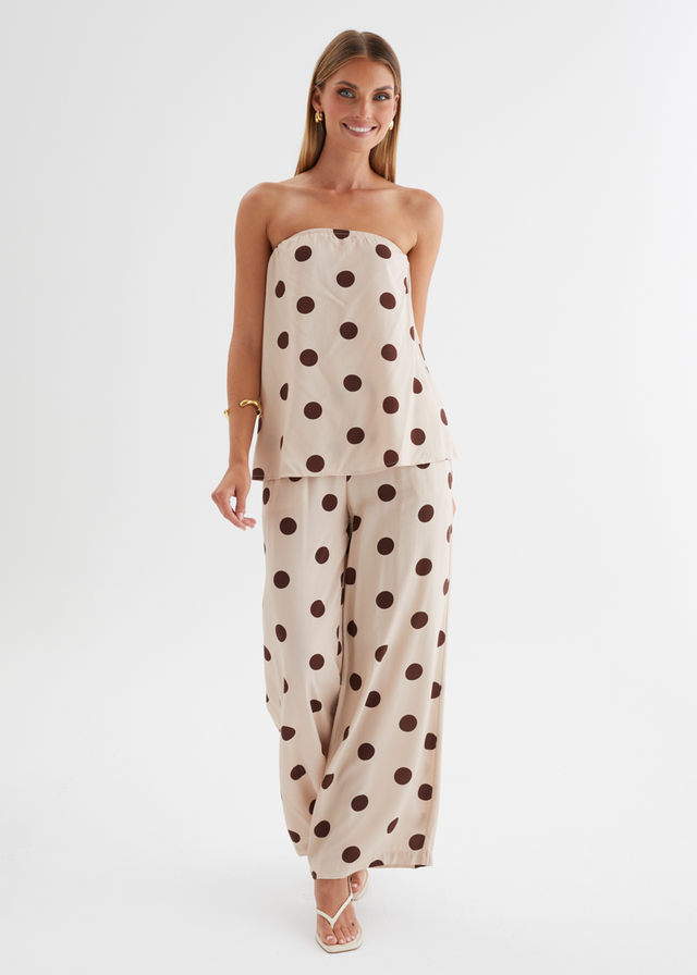 Artie Strapless Top - Beige Polka Dot