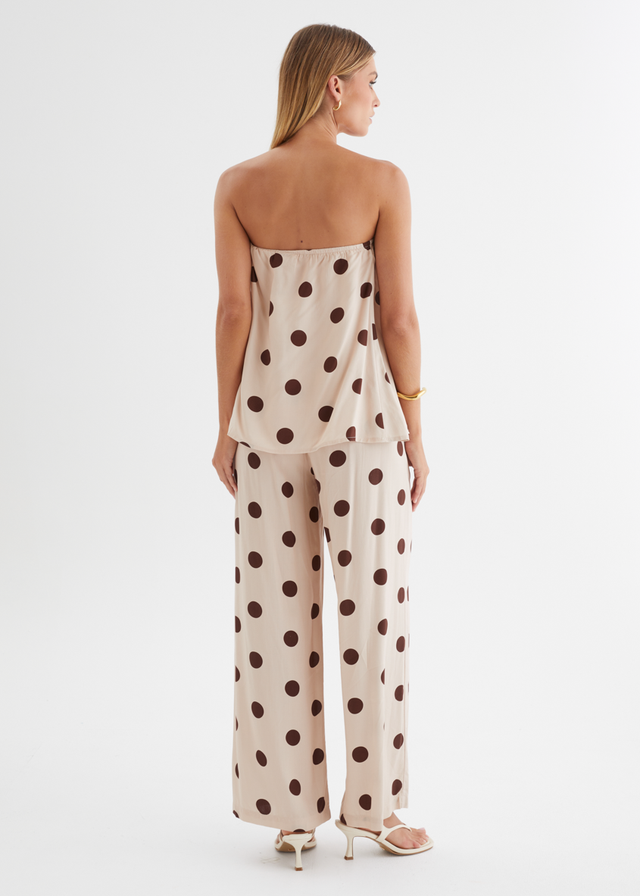 Artie Strapless Top - Beige Polka Dot