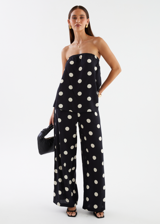 Artie Strapless Top - Black Polka Dot