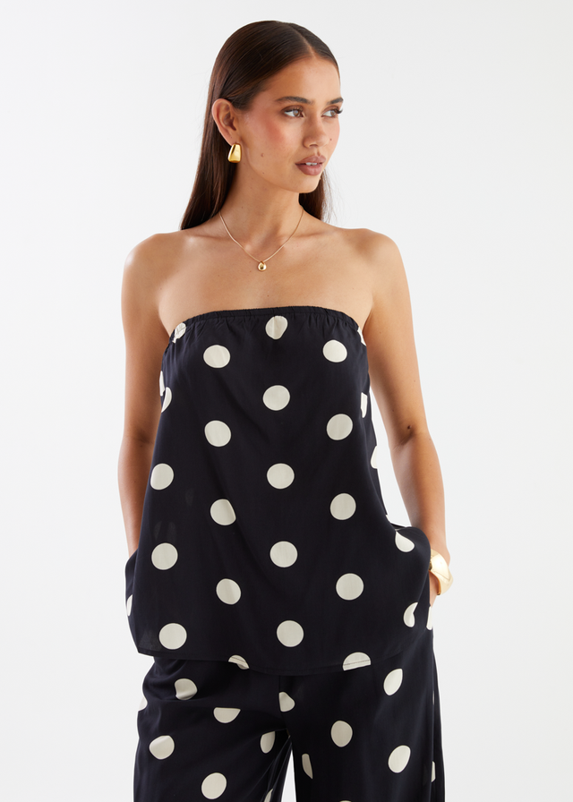Artie Strapless Top - Black Polka Dot