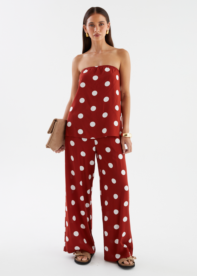 Artie Strapless Top - Rust Polka Dot
