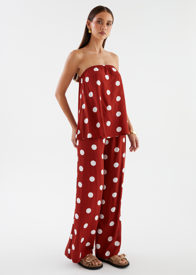Artie Strapless Top - Rust Polka Dot