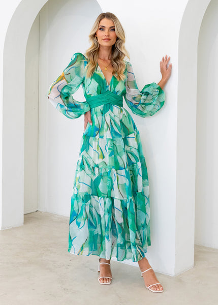 Larosse Maxi Dress - Green Watercolour