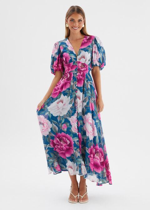 pink maternity dress maxi BABARONI A-line Empire Waist Long Sleeves Chiffon Dresses with Bow Vintage Mauve, Vintage Mauve / US0