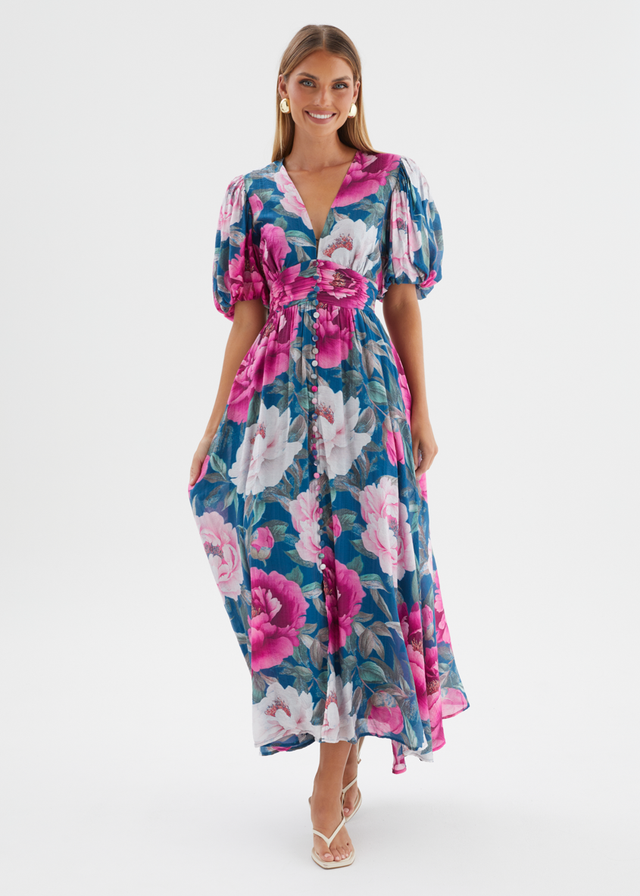 Anastasia Maxi Dress - Teal Peony