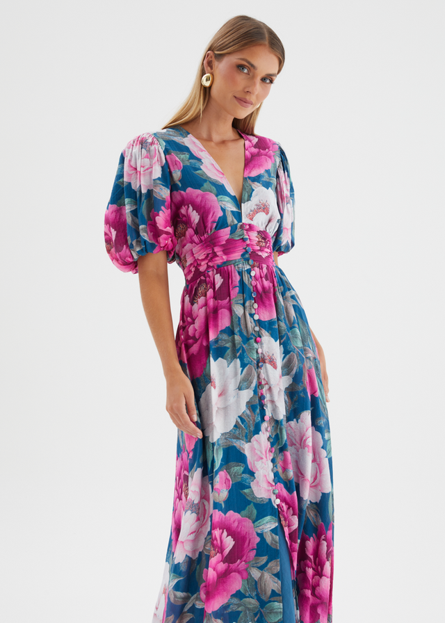 Anastasia Maxi Dress - Teal Peony