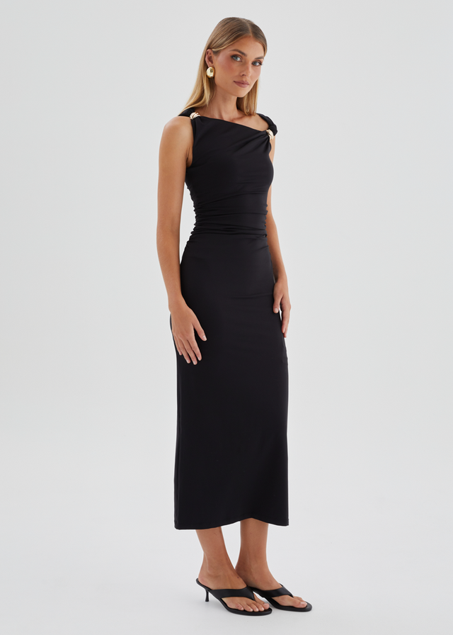 Javah One Shoulder Midi Dress - Black