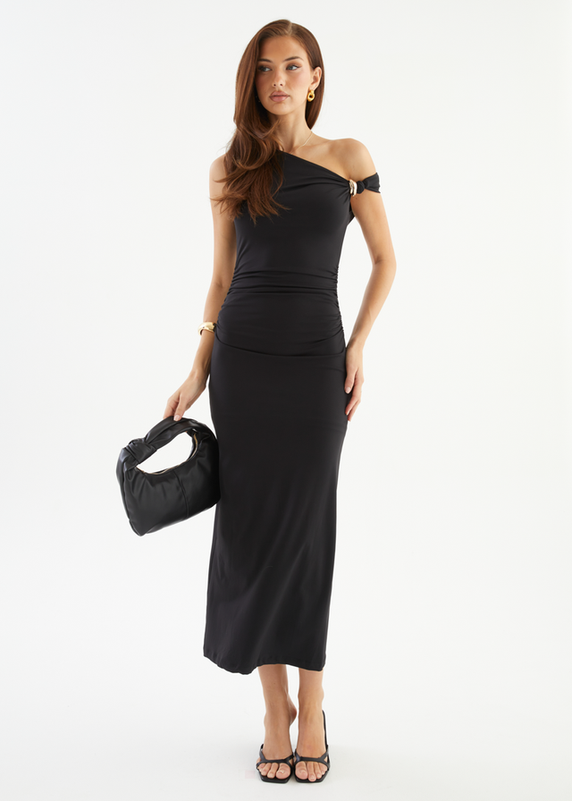 Javah One Shoulder Midi Dress - Black