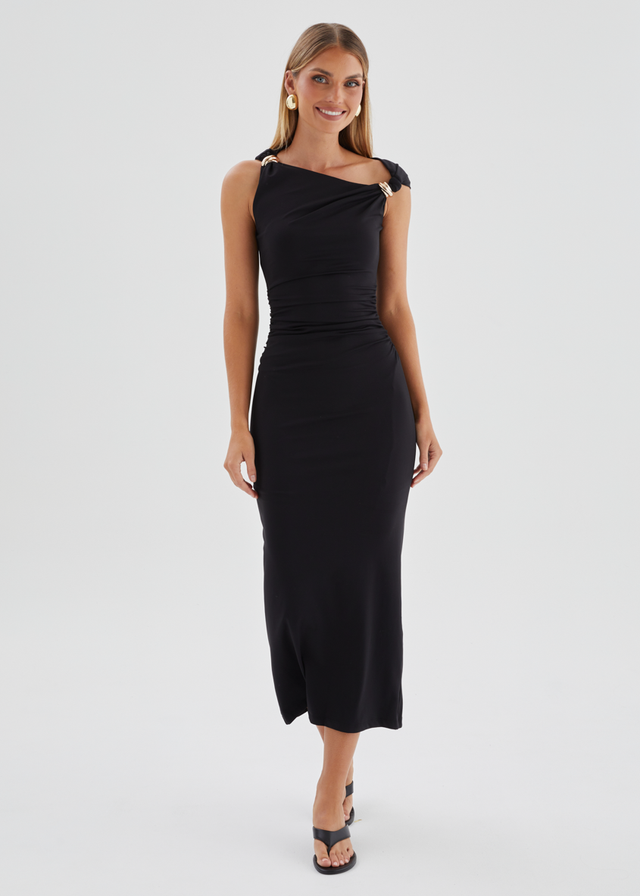 Javah One Shoulder Midi Dress - Black