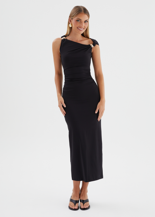 Javah One Shoulder Midi Dress - Black