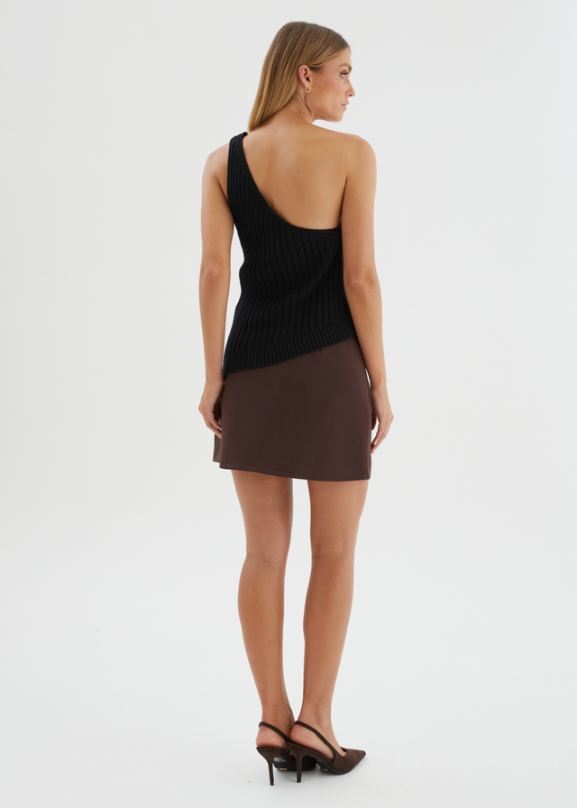 Natalee One Shoulder Knit Top - Black