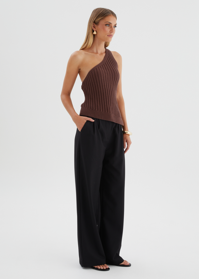 Natalee One Shoulder Knit Top - Chocolate