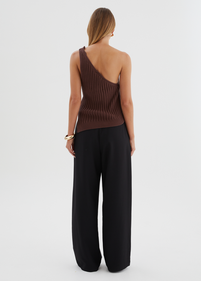 Natalee One Shoulder Knit Top - Chocolate