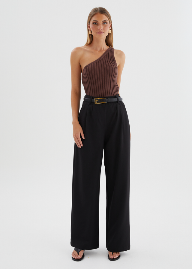 Natalee One Shoulder Knit Top - Chocolate