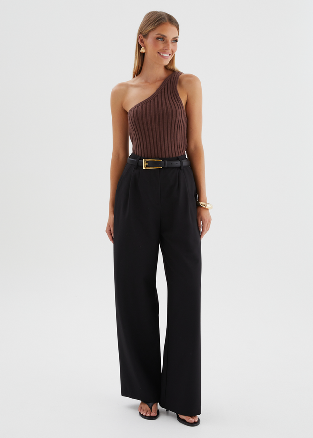 Natalee One Shoulder Knit Top - Chocolate