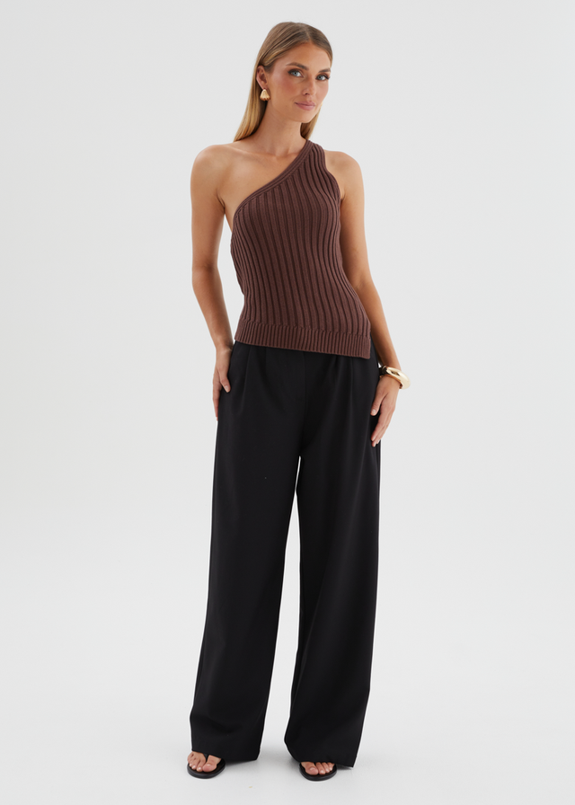 Natalee One Shoulder Knit Top - Chocolate