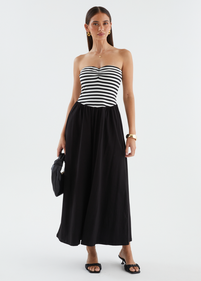 Lori Strapless Maxi Dress - Black Stripe