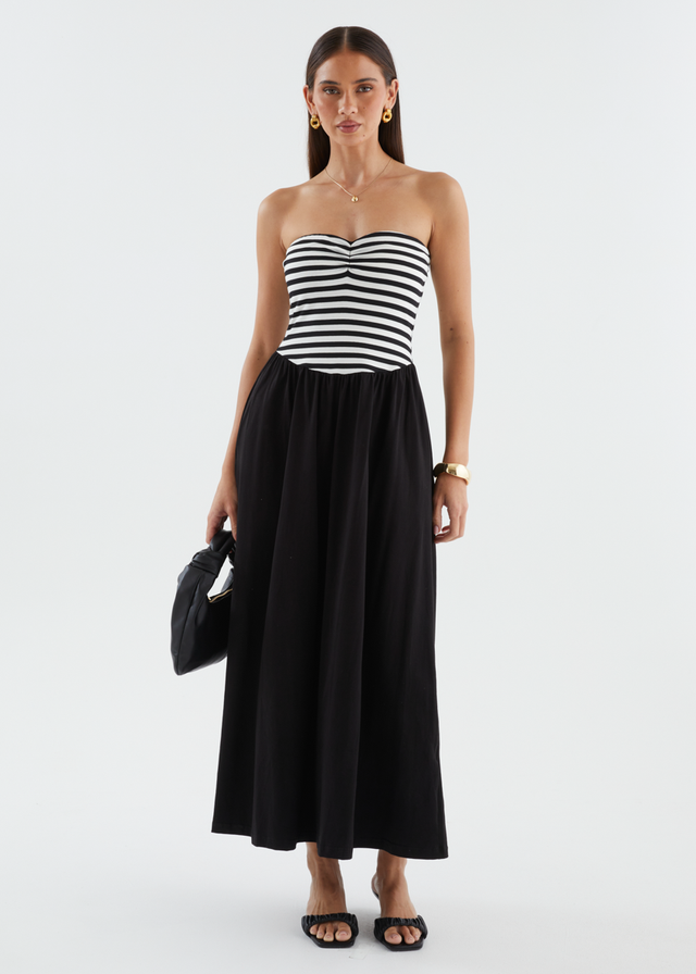 Lori Strapless Maxi Dress - Black Stripe