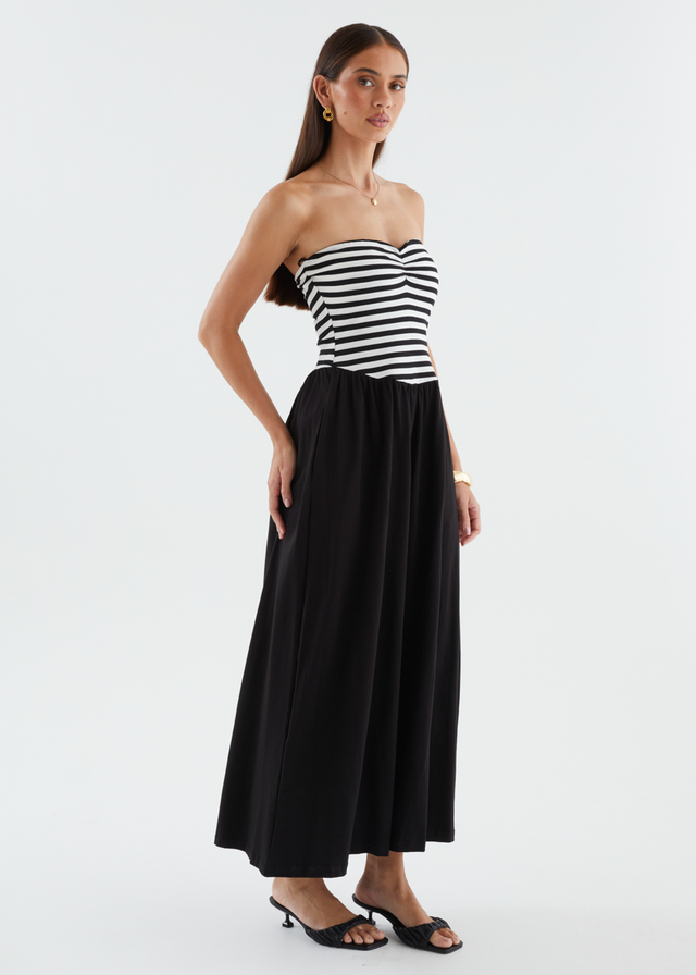 Lori Strapless Maxi Dress - Black Stripe