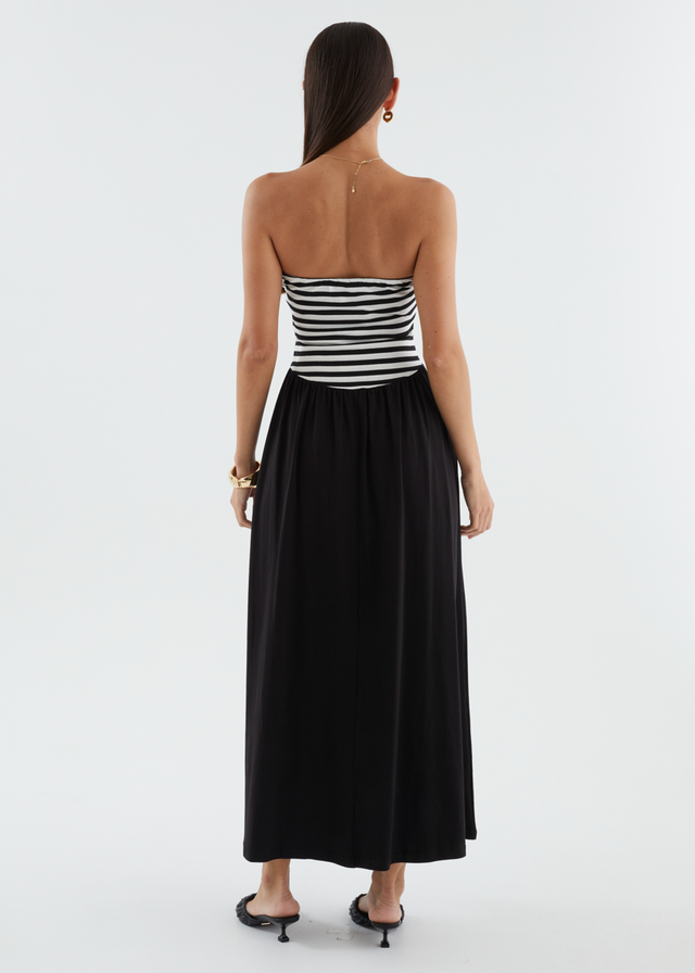 Lori Strapless Maxi Dress - Black Stripe