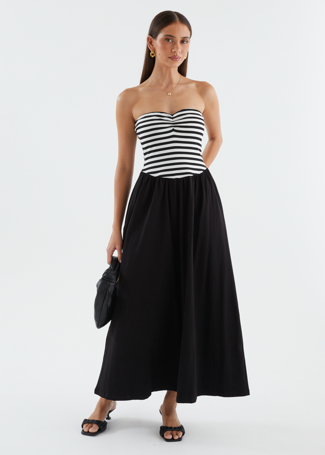 Lori Strapless Maxi Dress - Black Stripe