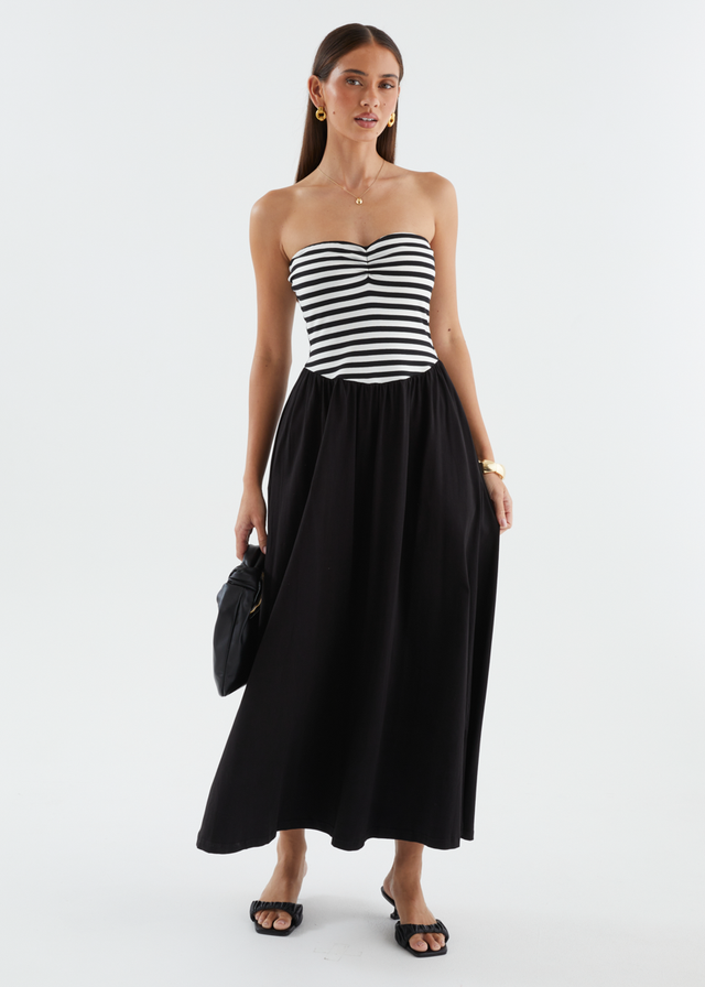 Lori Strapless Maxi Dress - Black Stripe