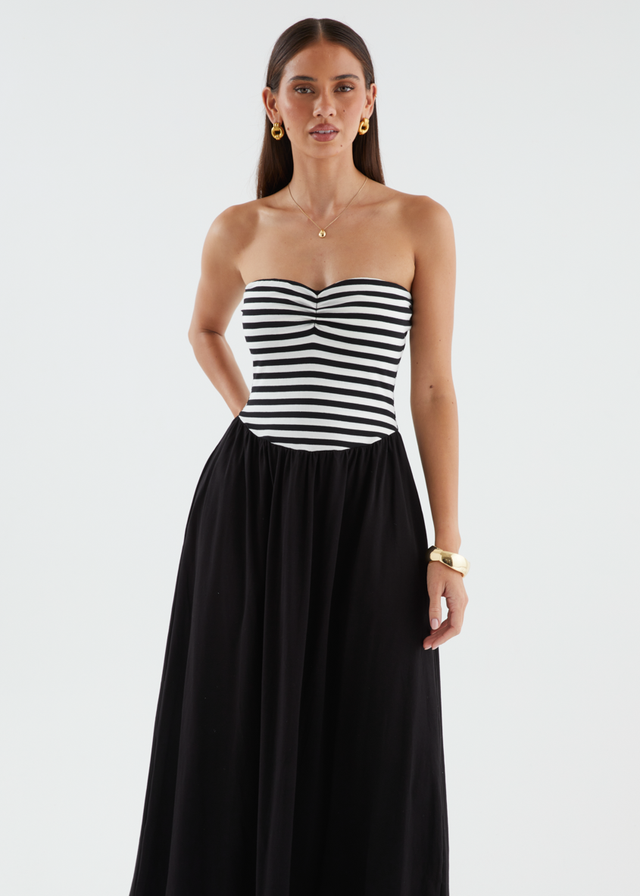 Lori Strapless Maxi Dress - Black Stripe