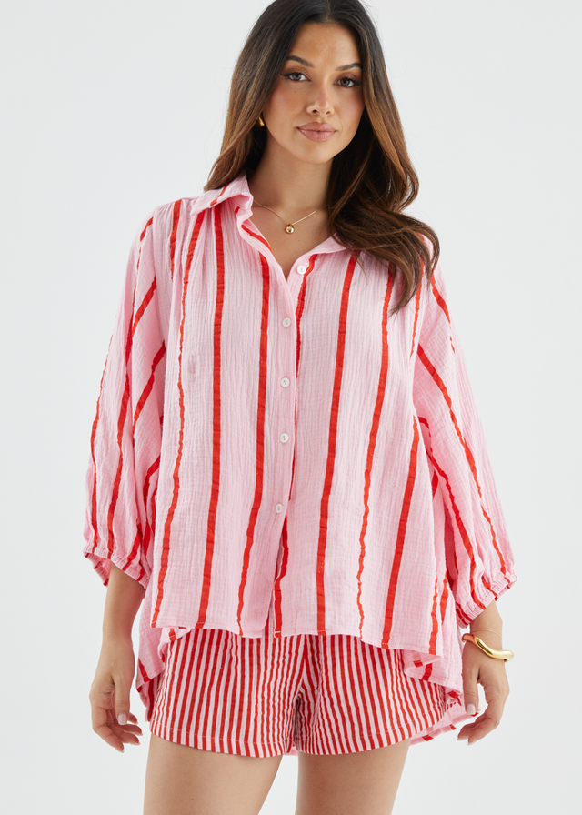 Shelbi Shirt - Strawberry Stripe