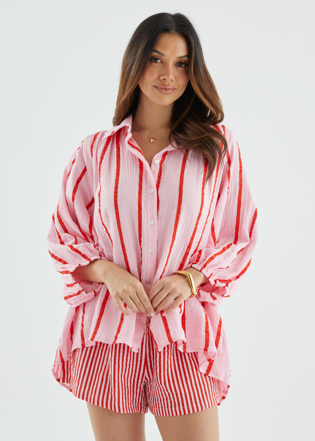 Shelbi Shirt - Strawberry Stripe