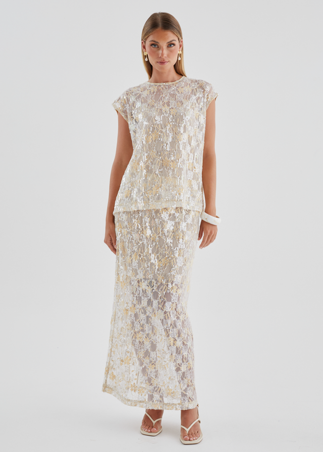 Inari Sequin Lace Maxi Skirt - Golden