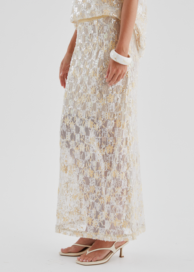 Inari Sequin Lace Maxi Skirt - Golden