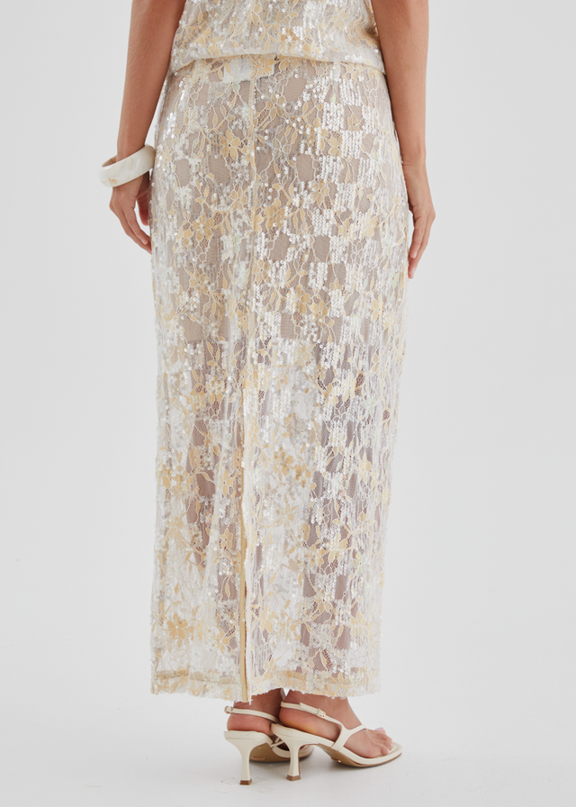 Inari Sequin Lace Maxi Skirt - Golden