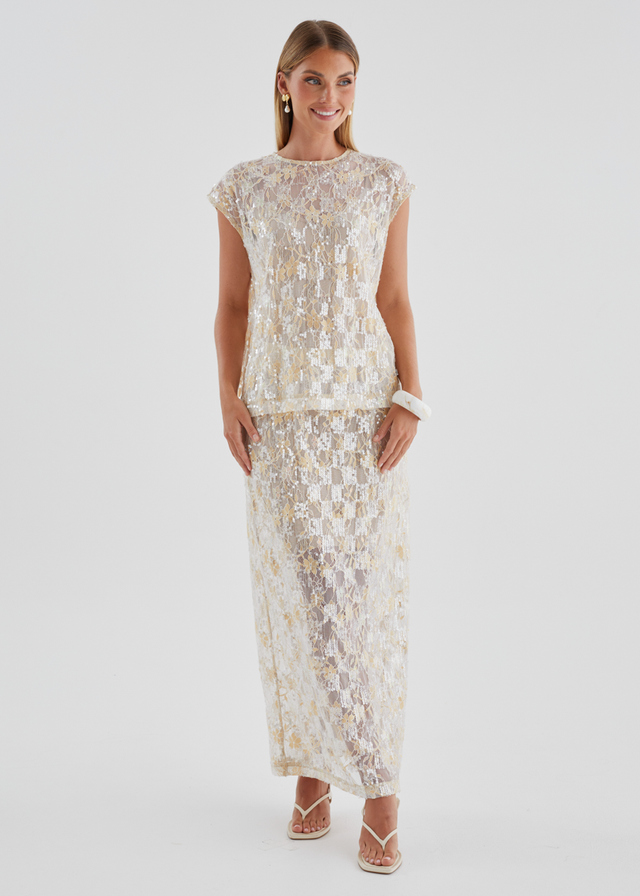 Inari Sequin Lace Maxi Skirt - Golden