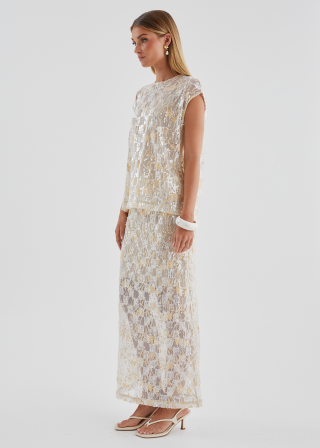 Inari Sequin Lace Maxi Skirt - Golden