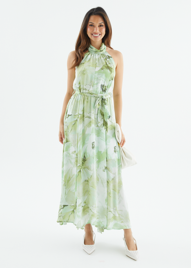 Marca Halter Midi Dress - Lime Floral