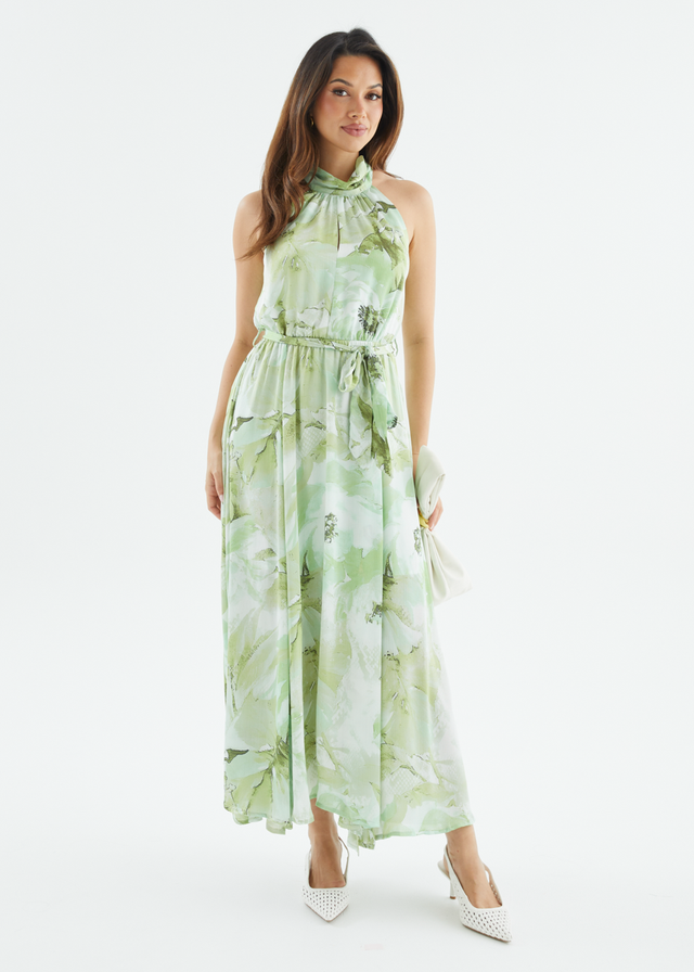 Marca Halter Midi Dress - Lime Floral
