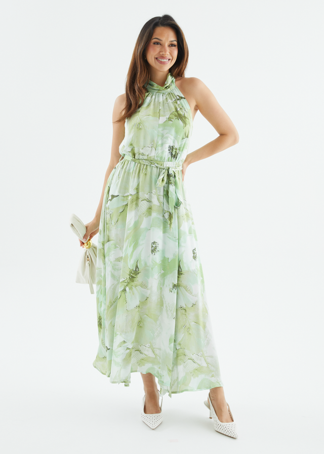 Marca Halter Midi Dress - Lime Floral