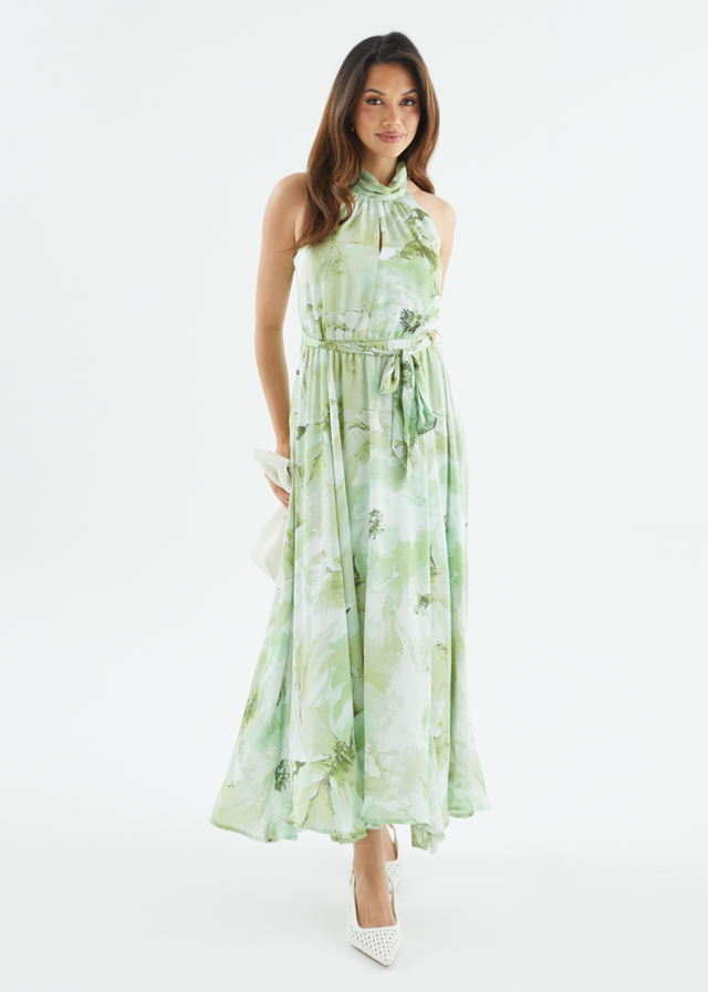 Marca Halter Midi Dress - Lime Floral