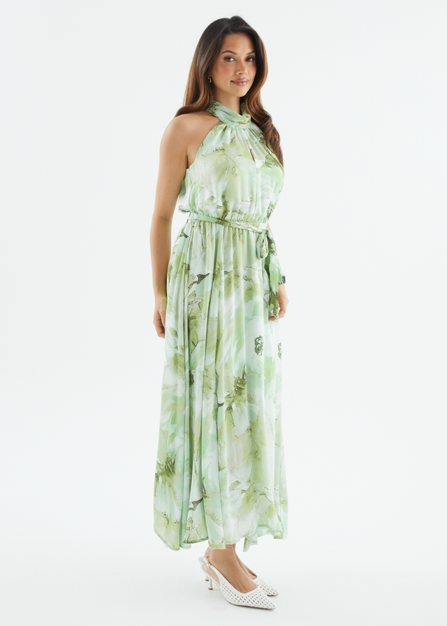 Marca Halter Midi Dress - Lime Floral