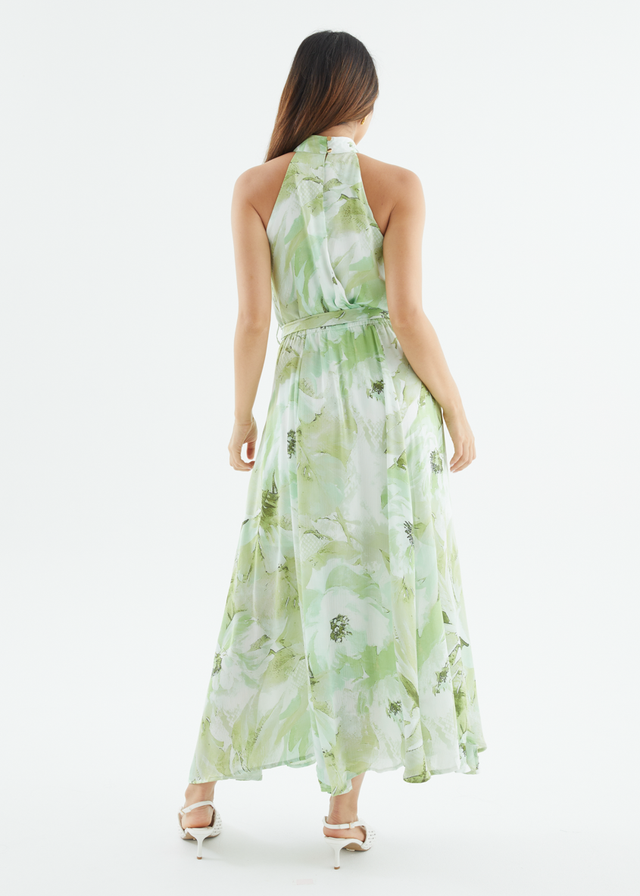 Marca Halter Midi Dress - Lime Floral