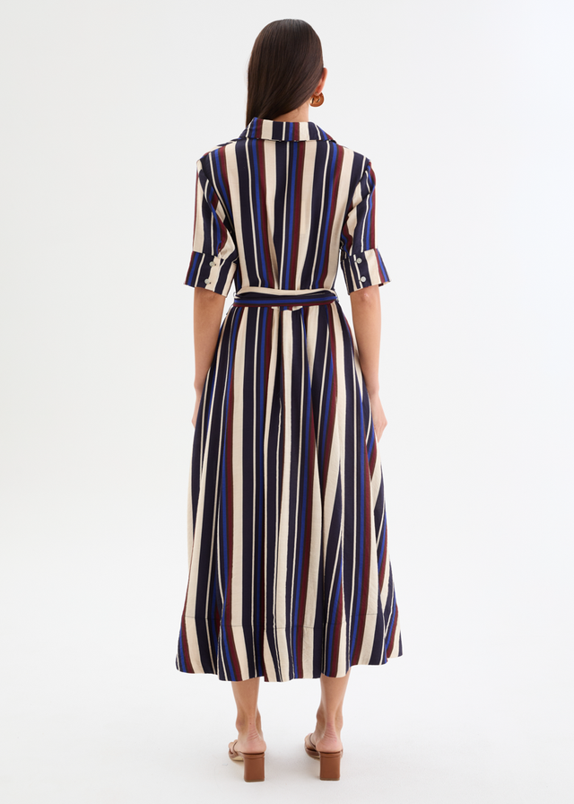 Morelo Midi Dress with Tie - Midnight Stripe