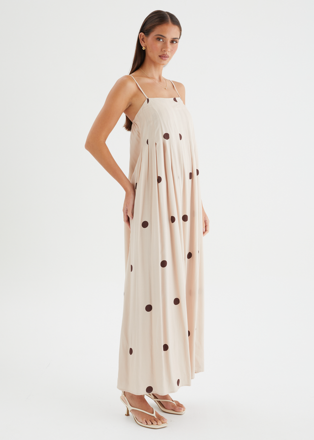 Laraine Maxi Dress - Beige Polka Dot