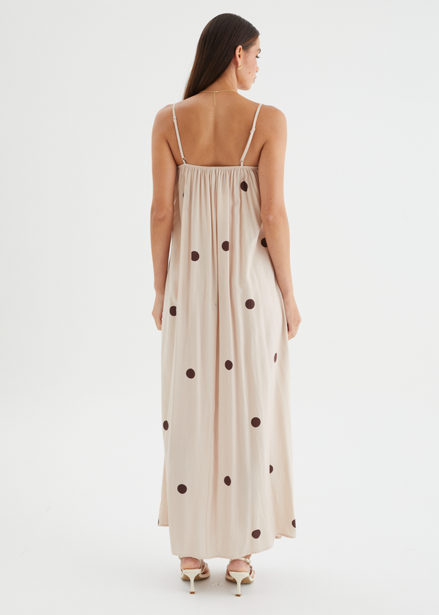 Laraine Maxi Dress - Beige Polka Dot