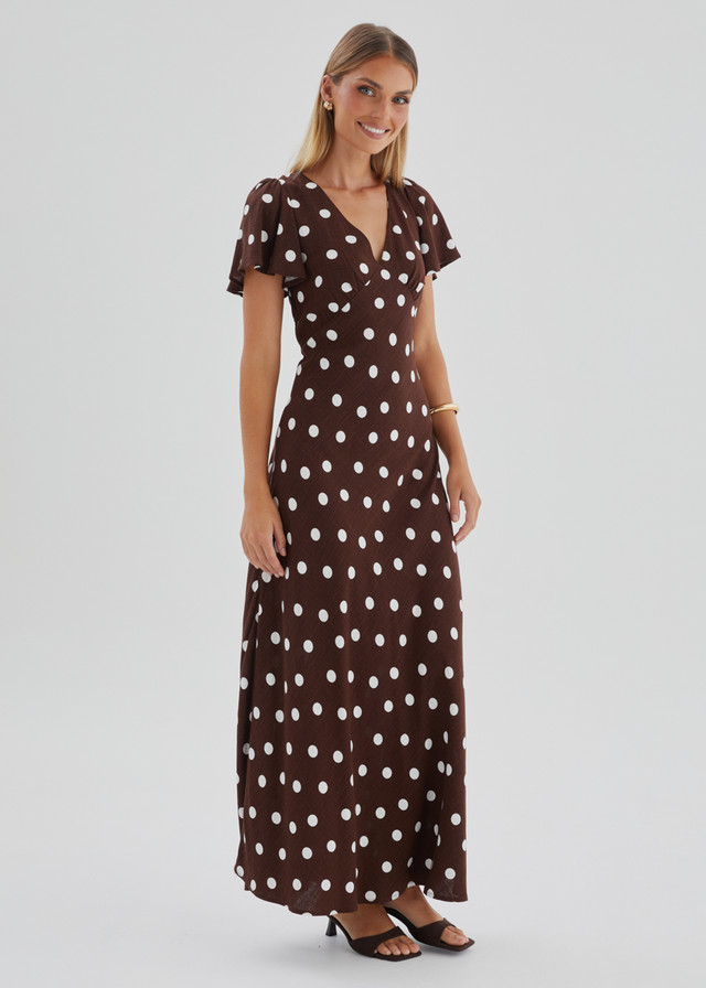 Nadia Maxi Dress - Choc Polka – Gingham & Heels Nadia Maxi Dress - Choc Polka – Gingham & Heels