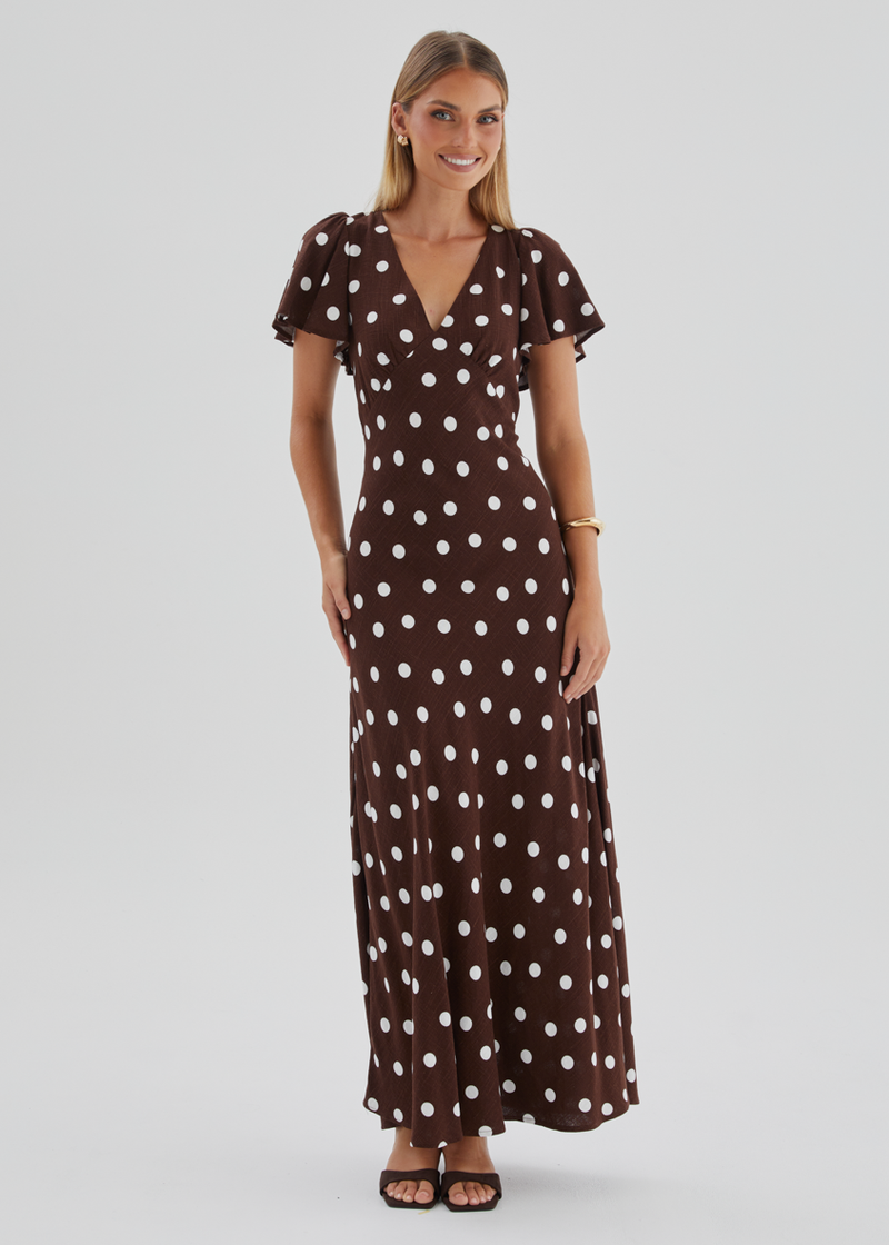 Nadia Maxi Dress - Choc Polka – Gingham & Heels