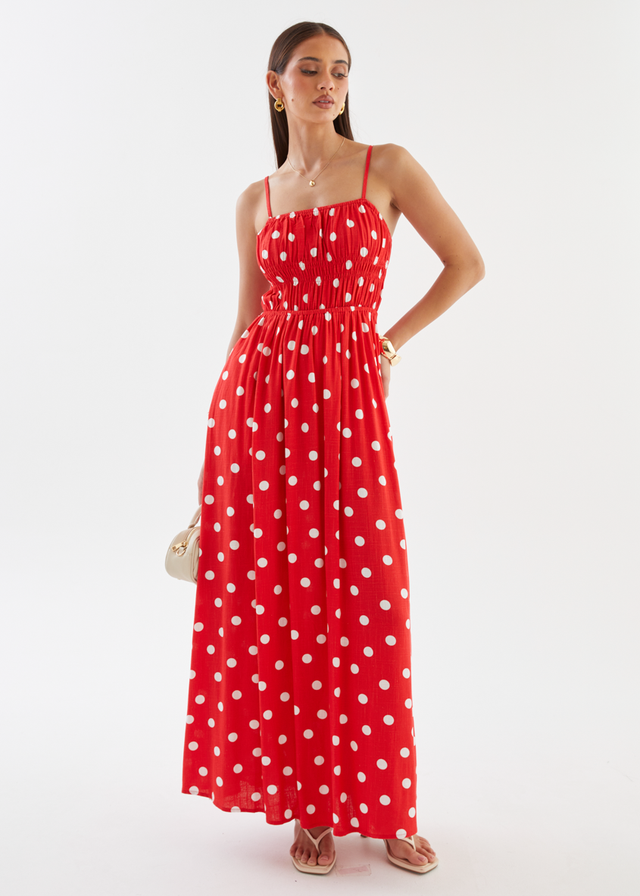 Nina Maxi Dress - Red Polka