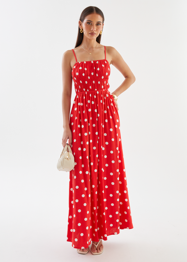 Nina Maxi Dress - Red Polka