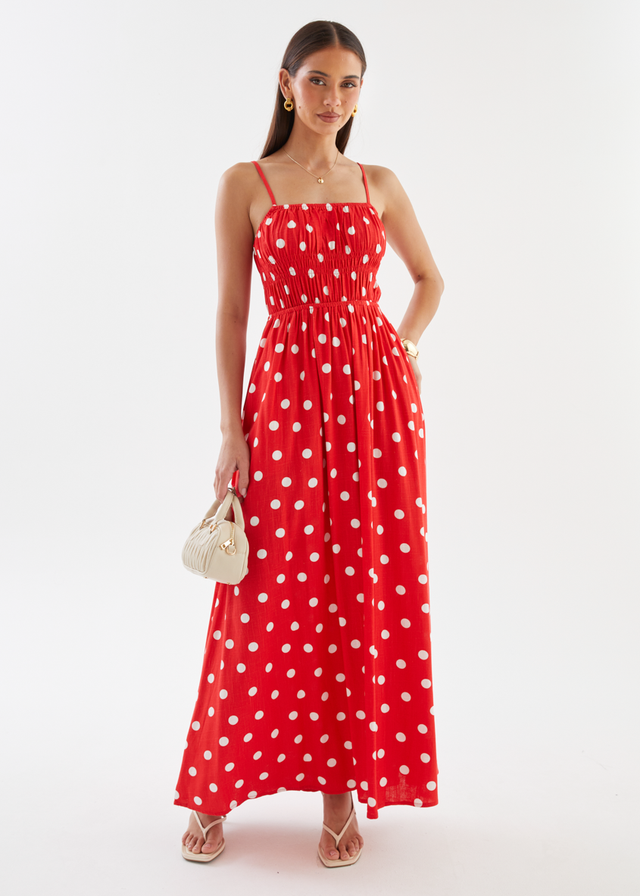 Nina Maxi Dress - Red Polka
